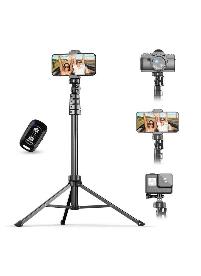 UBeesize 67" Phone Tripod & Selfie Stick, Camera Tripods Stand with Wireless Remote and Phone Holder,Compatible with iPhone Android Phone, Perfect for Selfies/Video Recording/Live Streaming Black  - Image 1