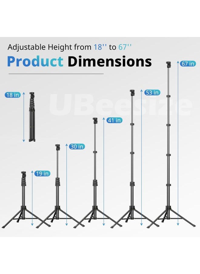 UBeesize 67" Phone Tripod & Selfie Stick, Camera Tripods Stand with Wireless Remote and Phone Holder,Compatible with iPhone Android Phone, Perfect for Selfies/Video Recording/Live Streaming Black  - Image 2