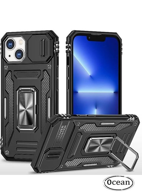 iPhone 15 Plus Case, Slide Camera Cover, Built-in 360° Rotate Ring Kickstand, Military Grade Shockproof Test, Heavy Duty Shockproof Protective Case for iPhone 15 Plus 6.7 Inch (Black)