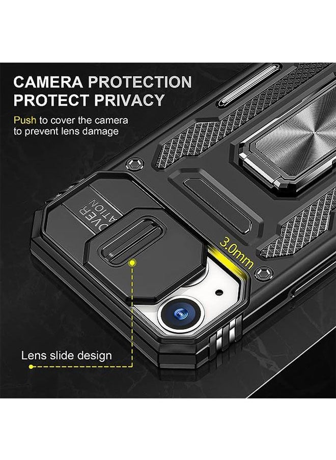iPhone 15 Plus Case, Slide Camera Cover, Built-in 360° Rotate Ring Kickstand, Military Grade Shockproof Test, Heavy Duty Shockproof Protective Case for iPhone 15 Plus 6.7 Inch (Black)