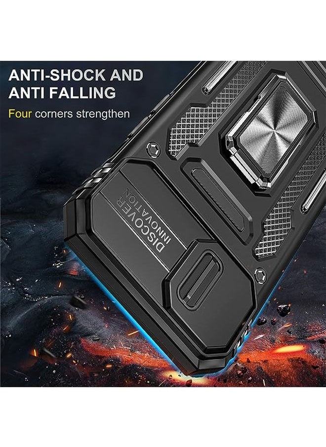 iPhone 15 Plus Case, Slide Camera Cover, Built-in 360° Rotate Ring Kickstand, Military Grade Shockproof Test, Heavy Duty Shockproof Protective Case for iPhone 15 Plus 6.7 Inch (Black)