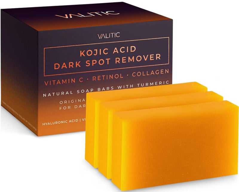 VALITIC Kojic Acid Dark Spot Remover Soap Bars with Vitamin C, Retinol, Collagen, Turmeric - Original Japanese Complex Infused with Hyaluronic Acid, Vitamin E, Shea Butter, Castile Olive Oil (3 Pack) - Image 1