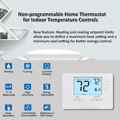 Miuputake Thermostat for Home Non-Programmable Single-Stage Systems,1 Heat / 1 Cool,Easy DIY,White Backlight - Image 2