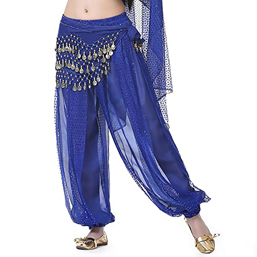 VRITRAZ Women's Chiffon Belly Dance Heart Design Chiffon Top, Harem Pants And Hip Scarf Ringy Fancy Pants (Blue) Costume Set for Girls & Women, Bollywood Stage Wear - Image 3