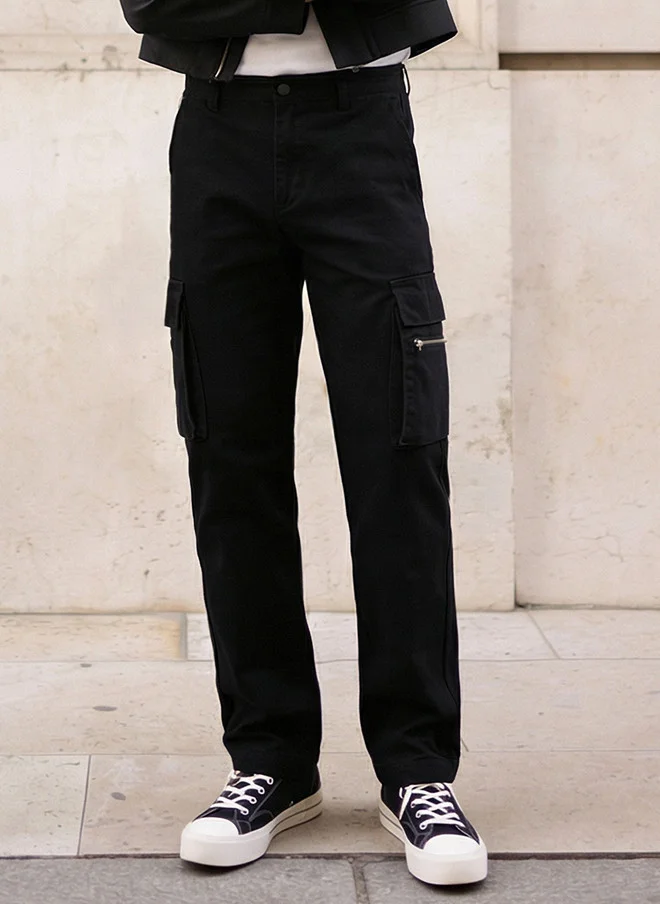 The Souled Store The Souled Store Men Regular Fit Solid Black Cargo Jeans