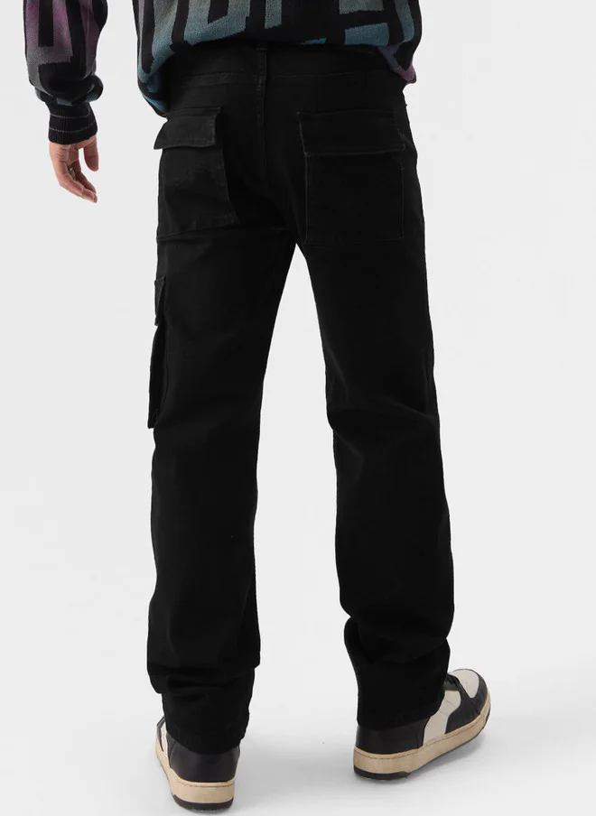 The Souled Store  The Souled Store Men Regular Fit Solid Black Cargo Jeans  | Best Price UAE