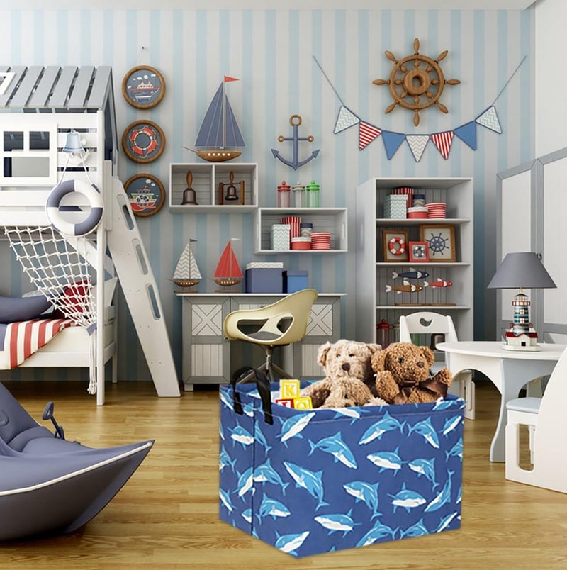 DDBASKET Rectangular Shark Basket Gift Baskets Empty Kids Storage Bins Baby Boy Basket Kids Shark Toy Storage Bin Organizer Box Room Decor for Home(Blue Shark) - Image 5