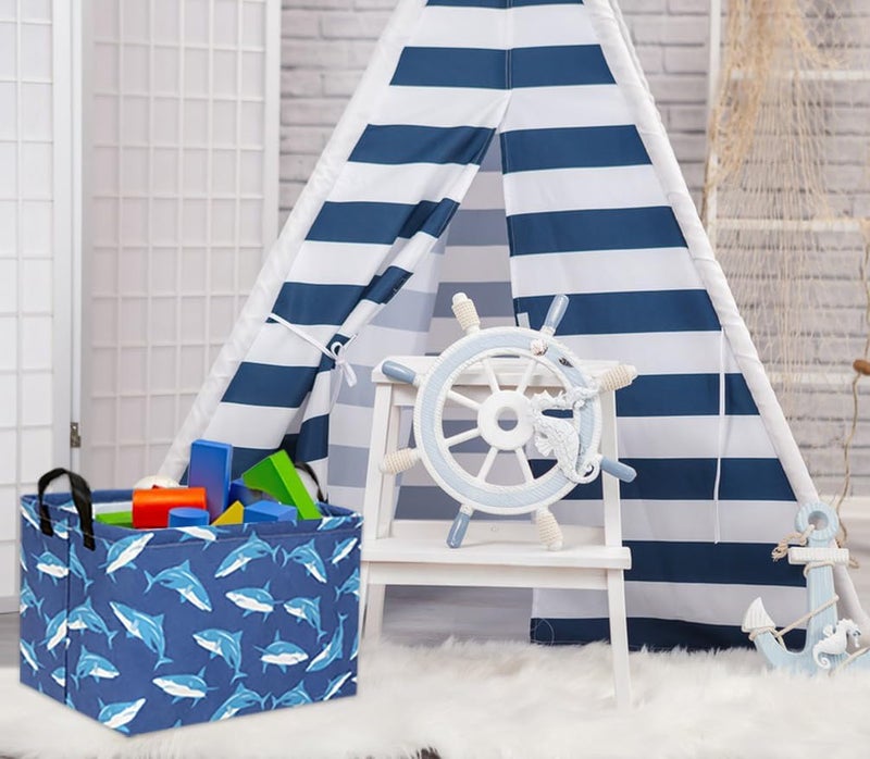 DDBASKET Rectangular Shark Basket Gift Baskets Empty Kids Storage Bins Baby Boy Basket Kids Shark Toy Storage Bin Organizer Box Room Decor for Home(Blue Shark) - Image 2