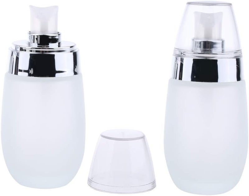 klarako 2pcs × 50ml Empty Glass Bottles Dispensers with Pump, Gel Lotion Pump Dispenser Cosmetic Cream Spray Bottles  Silver - Image 2