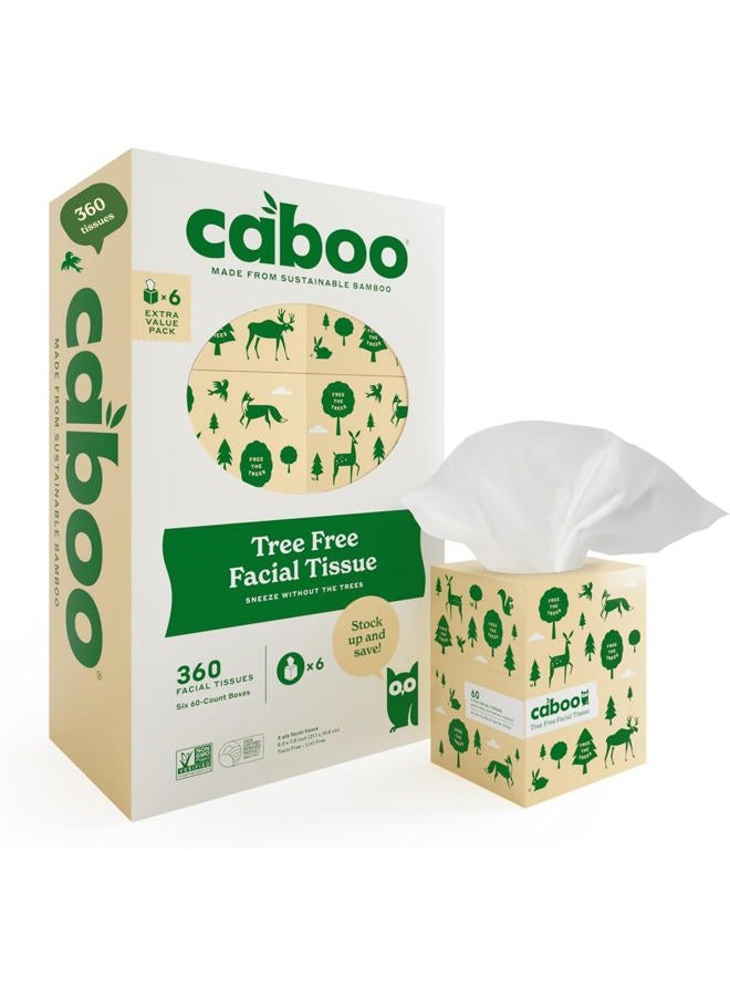 CABOO Tree Free Bamboo Facial Tissue Paper, Eco Friendly Hypoallergenic Tissue Box with 60 Sheets Per Cube, Total of 6 Cubes, 360 Total Tissues - Image 1
