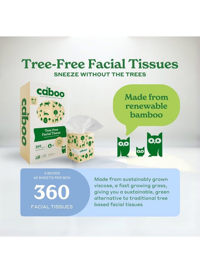 CABOO Tree Free Bamboo Facial Tissue Paper, Eco Friendly Hypoallergenic Tissue Box with 60 Sheets Per Cube, Total of 6 Cubes, 360 Total Tissues - Image 2
