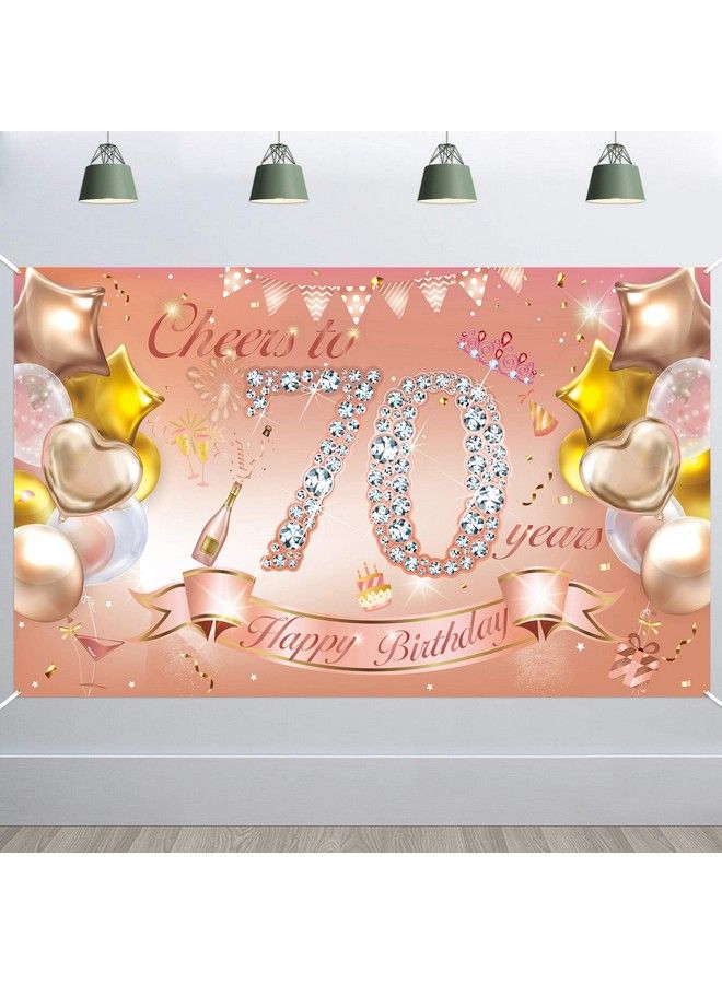 HOWAF Woman 70Th Birthday Party Decoration Rose Gold Fabric Banner For 70Th Birthday Photo Backdrop Photography Background 70Th Birthday Outdoor Garden Table Wall Decoration Supplies - Image 2
