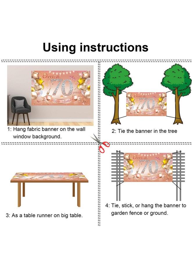 HOWAF Woman 70Th Birthday Party Decoration Rose Gold Fabric Banner For 70Th Birthday Photo Backdrop Photography Background 70Th Birthday Outdoor Garden Table Wall Decoration Supplies - Image 5