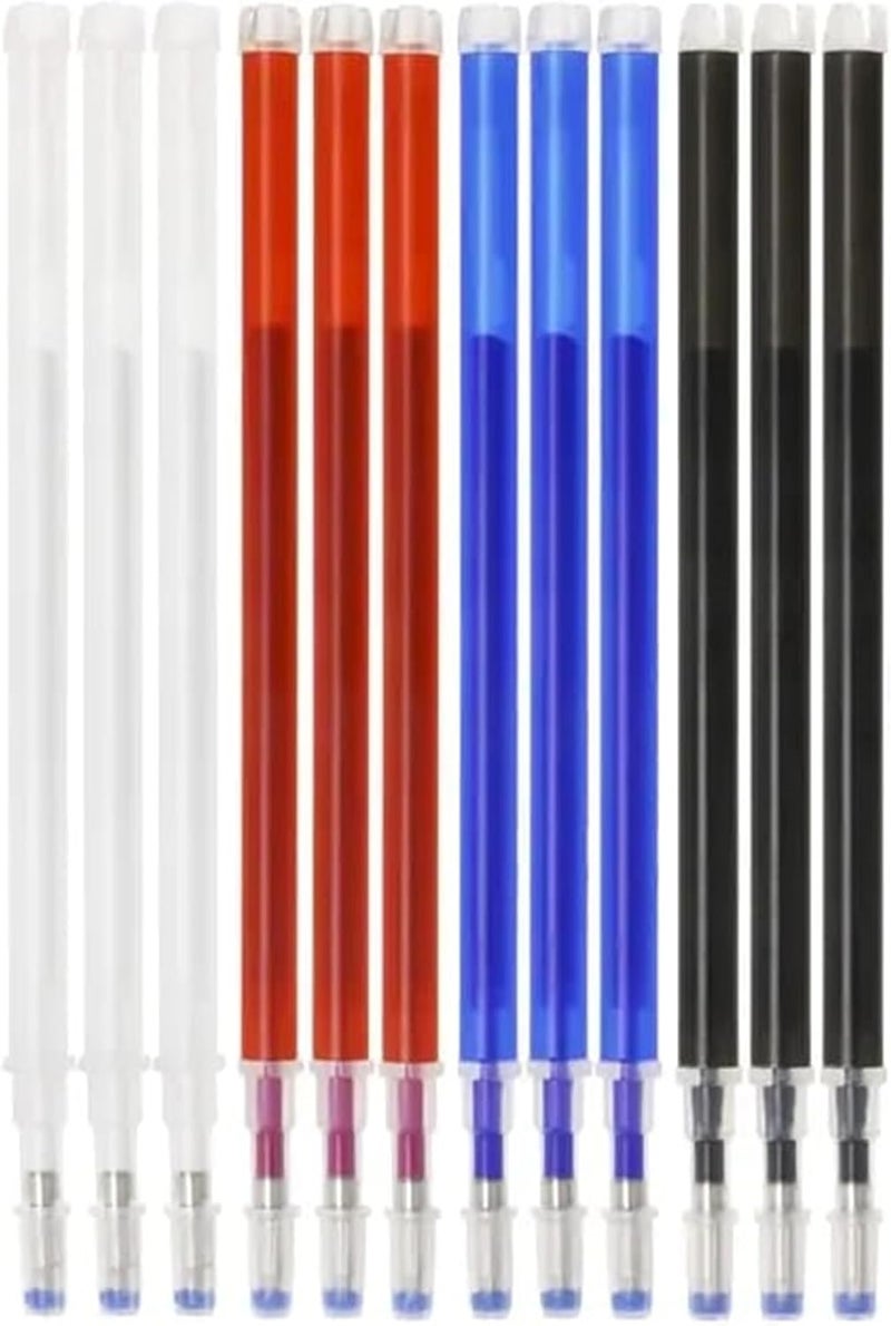 RIANZ Pack of 12Pcs Fabric Marker Pen Refill Heat Erasable Fabric Tailors Marking Pens for Sewing, Quilting, Dressmaking and Fashion Designing Students (Pack of 12 - Red+Black+White+Blue) - Image 1