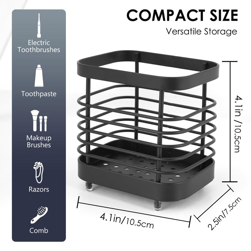 LUEXBOX Wall Mount Toothbrush Holder For Bathroom  Stainless Steel Rustproof Toothbrush And Toothpaste Holder Organizer  Electric Toothbrush Holder Self Adhesive Wallmount/Countertop Organizer(Black Small) - Image 2