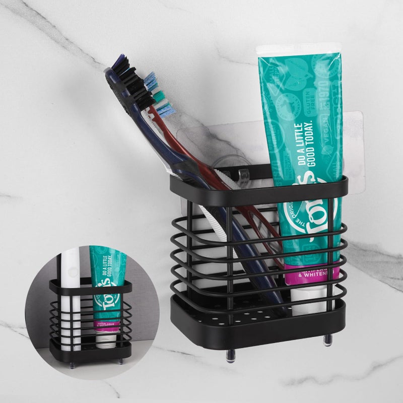 LUEXBOX Wall Mount Toothbrush Holder For Bathroom  Stainless Steel Rustproof Toothbrush And Toothpaste Holder Organizer  Electric Toothbrush Holder Self Adhesive Wallmount/Countertop Organizer(Black Small) - Image 1