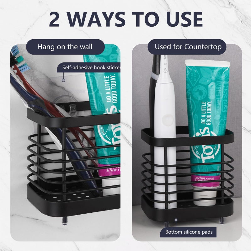 LUEXBOX Wall Mount Toothbrush Holder For Bathroom  Stainless Steel Rustproof Toothbrush And Toothpaste Holder Organizer  Electric Toothbrush Holder Self Adhesive Wallmount/Countertop Organizer(Black Small) - Image 4