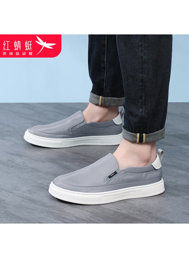 Red Dragonfly Men's Slip-on Shoes, Traditional Beijing Cloth Shoes, Soft-soled Lightweight Breathable Canvas Shoes, Wxa150311, Gray, Size 44