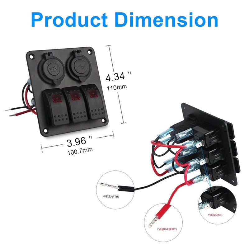 Wivplex 3 Gang Waterproof Rocker Switch Panel with Dual Charger - Image 2