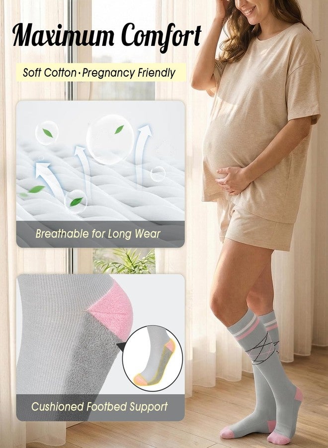 CTHH Cotton Compression Socks for Women Men 20-30mmHg Knee High Support Socks Circulation for Running Travel Nurses Pregnancy Fashion Presents for Home Office Long Standing Daily Walking, Pastel Argyle - Image 2