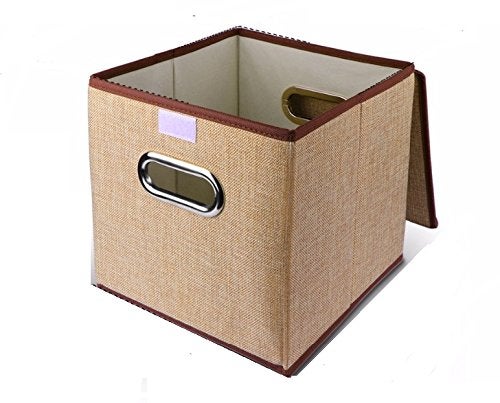 Inditradition Non-Woven Cotton European Pattern Foldable Square Storage Box with Lid Ideal for Toys, Books, Shoes & Other Home Sundries (25 x 25 x 25 cm, Beige/Brown) - Image 2