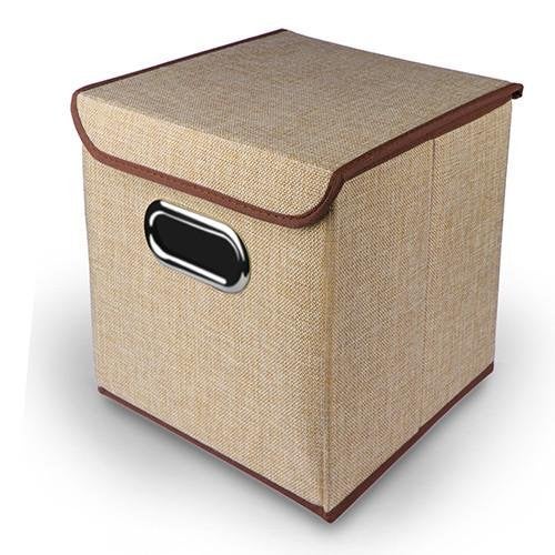 Inditradition Non-Woven Cotton European Pattern Foldable Square Storage Box with Lid Ideal for Toys, Books, Shoes & Other Home Sundries (25 x 25 x 25 cm, Beige/Brown) - Image 1