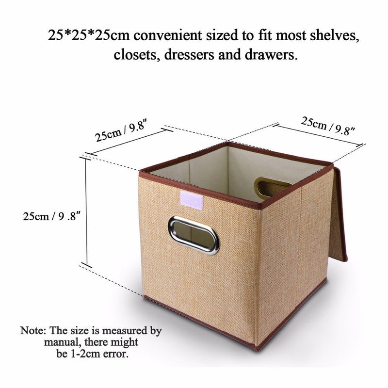 Inditradition Non-Woven Cotton European Pattern Foldable Square Storage Box with Lid Ideal for Toys, Books, Shoes & Other Home Sundries (25 x 25 x 25 cm, Beige/Brown) - Image 4