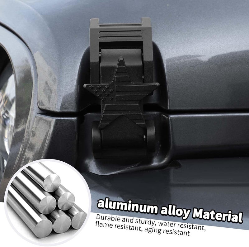 Jimen Metal Hood Latches with Keys for Jeep Wrangler JK JKU JL JLU Gladiator JT 2007-2024 - Locking Hood Latch Pin Kit (Star) - Image 5