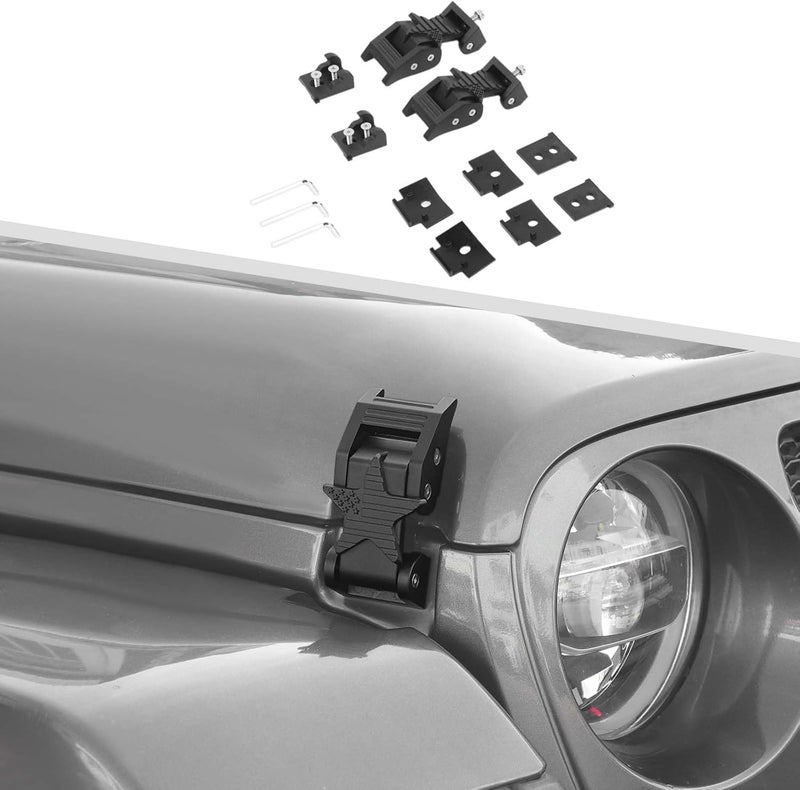 Jimen Metal Hood Latches with Keys for Jeep Wrangler JK JKU JL JLU Gladiator JT 2007-2024 - Locking Hood Latch Pin Kit (Star) - Image 1