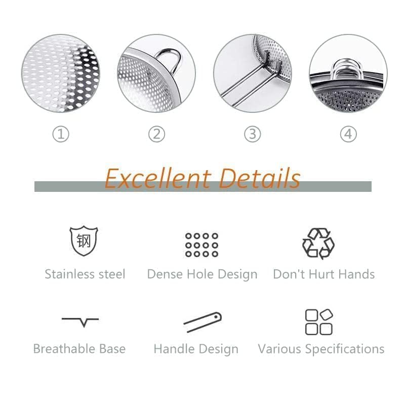 Nityasiddh Long Handle Bowl Colander Beans Grains Washing Filter Basket Metal Fine Mesh Strainer Sieve Deep Fry Basket Kitchen Wire Skimmer for Frying Food MicroPerforated Colander - Image 4