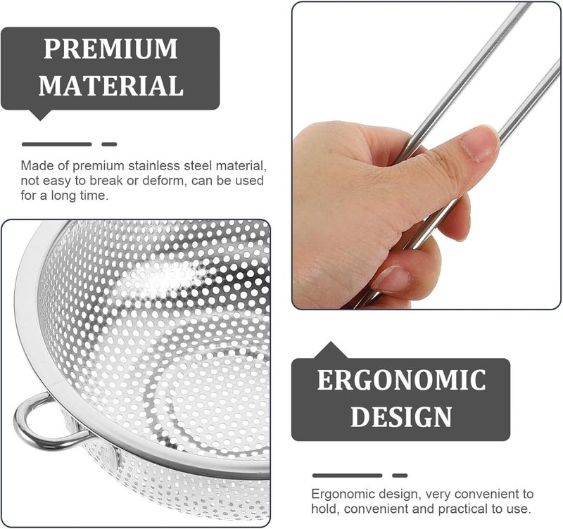 Nityasiddh Long Handle Bowl Colander Beans Grains Washing Filter Basket Metal Fine Mesh Strainer Sieve Deep Fry Basket Kitchen Wire Skimmer for Frying Food MicroPerforated Colander - Image 3