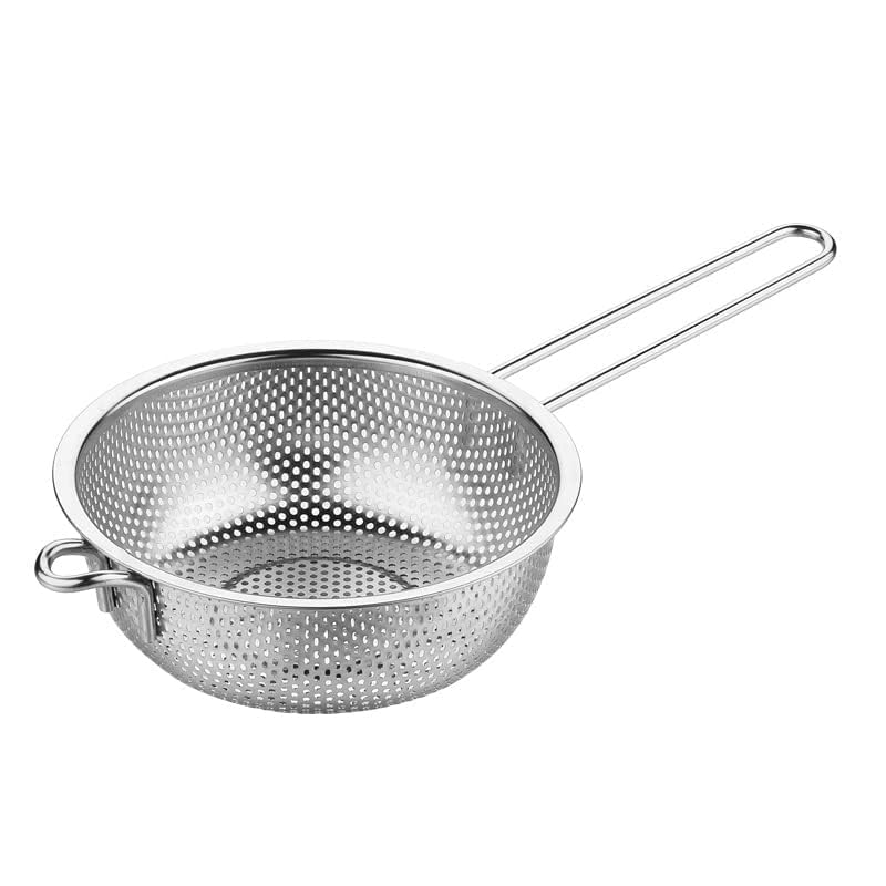 Nityasiddh Long Handle Bowl Colander Beans Grains Washing Filter Basket Metal Fine Mesh Strainer Sieve Deep Fry Basket Kitchen Wire Skimmer for Frying Food MicroPerforated Colander - Image 1