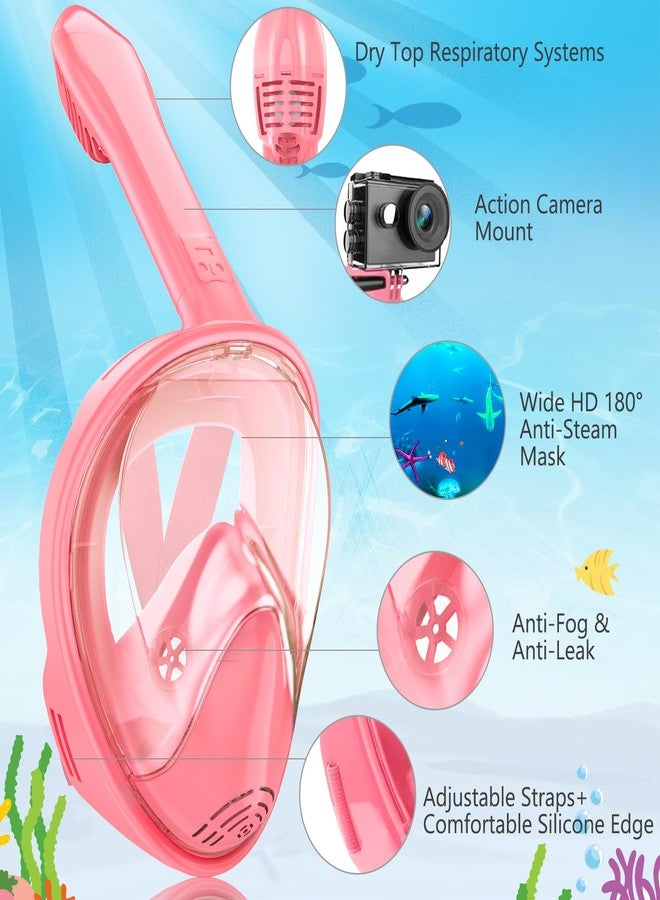 Hydiview Kids Snorkel Mask Full Face, Snorkeling Gear for Kids 2-14 with Camera Mount, 180 Degree Panoramic View Snorkeling Set Anti-Fog Anti-Leak (Blue+Pink) - Image 2