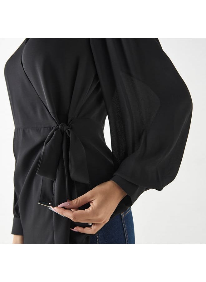 Iconic Iconic Solid Top with Tie-Ups and Volume Sleeves  - Image 4