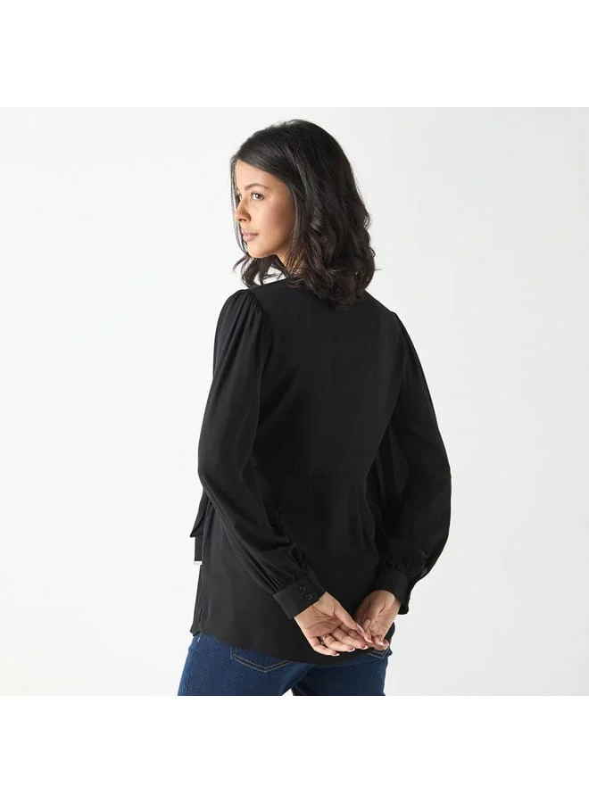 Iconic Iconic Solid Top with Tie-Ups and Volume Sleeves