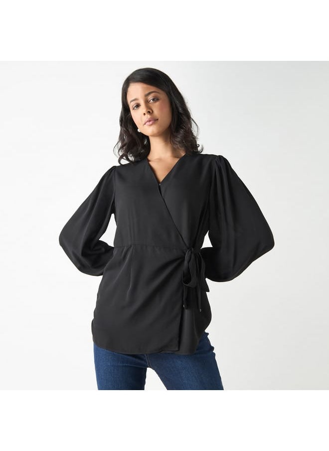 Iconic Iconic Solid Top with Tie-Ups and Volume Sleeves  - Image 1