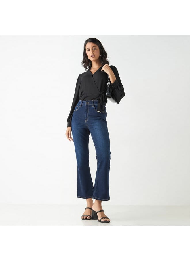 Iconic Iconic Solid Top with Tie-Ups and Volume Sleeves  - Image 2