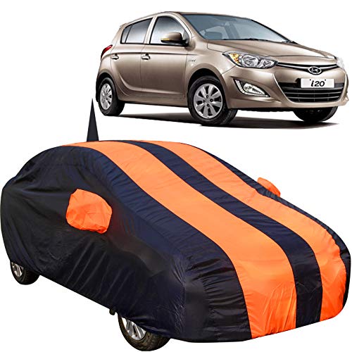 The Autostory 190 Taffeta Water Resistant Car Body Cover Compatible with Hyundai I20 Old Model (2008 to 2014) with Mirror & Antenna Pockets (Orange/Navy Blue) - Image 1