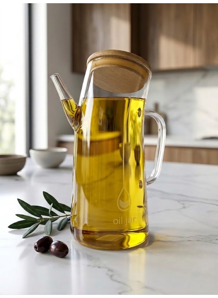 Glass Oil Dispenser with Bamboo Lid, Clear Oil Jar for Kitchen - Image 3