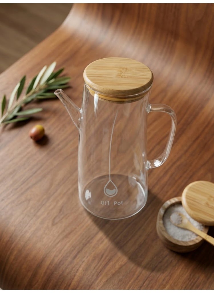 Glass Oil Dispenser with Bamboo Lid, Clear Oil Jar for Kitchen - Image 2