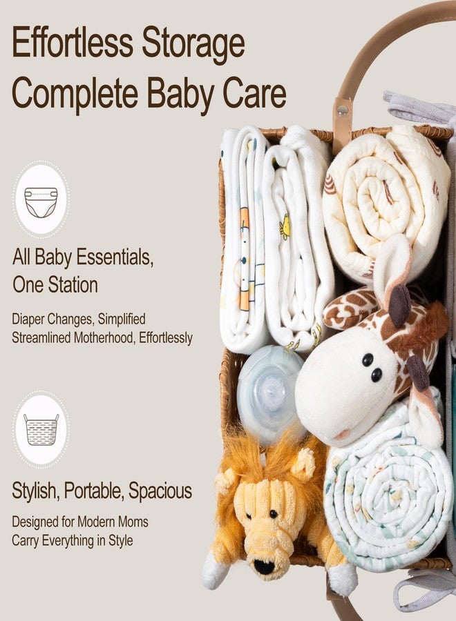 HBlife Baby Diaper Caddy Organizer, Washable Waterproof, Large Portable Scalloped Wicker Woven Basket with Divider, Nursery Diaper Station, Baby Shower Gifts Basket - Newborn Essentials, Car Organizer - Image 4