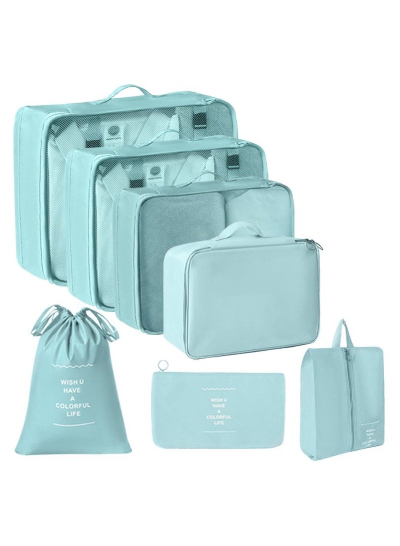 SAW & SEE 7-Piece Travel Luggage Organizer Set – Lightweight and Foldable Packing Cubes with Toiletry Bag, Perfect Suitcase Storage Solution for Neat and Hassle-Free Travel – GREEN - Image 1