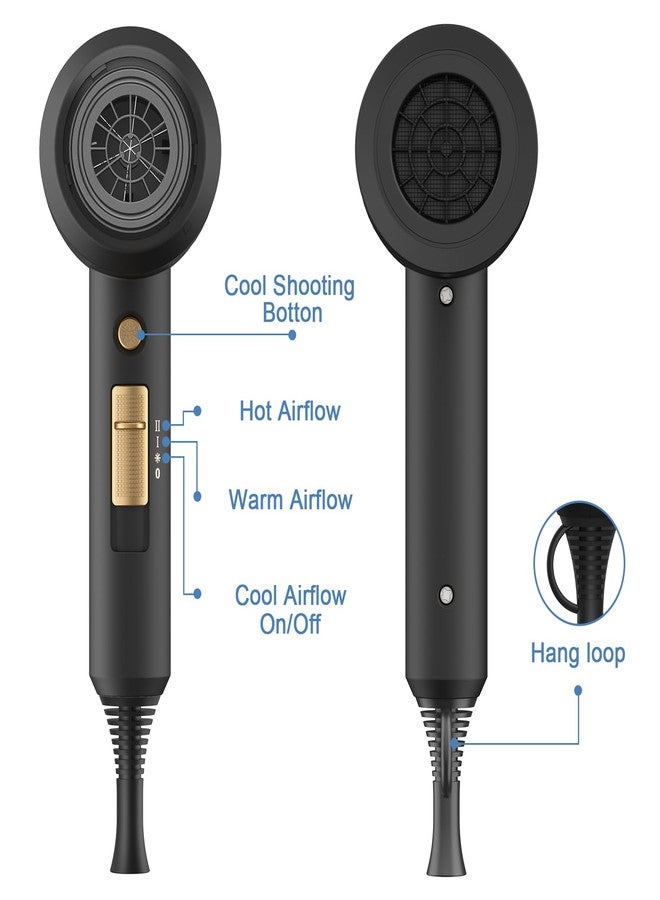 slopehill Professional Ionic Hair Dryer, Powerful 1800W Fast Drying Low Noise Blow Dryer with 2 Concentrator Nozzle 1 Diffuser Attachments for Home Salon Travel (Black) - Image 4