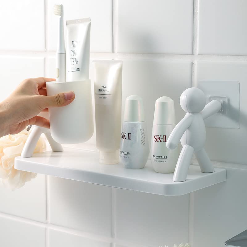 TECHNOVIBES Floating Wall Ledge Shelf White Bathroom Organizer Shelves Adhesive Shelf Make Up Holder Wall Mounted Storage Shelves for Bathroom Bedroom Kitchen Color White Pack of 1 - Image 4