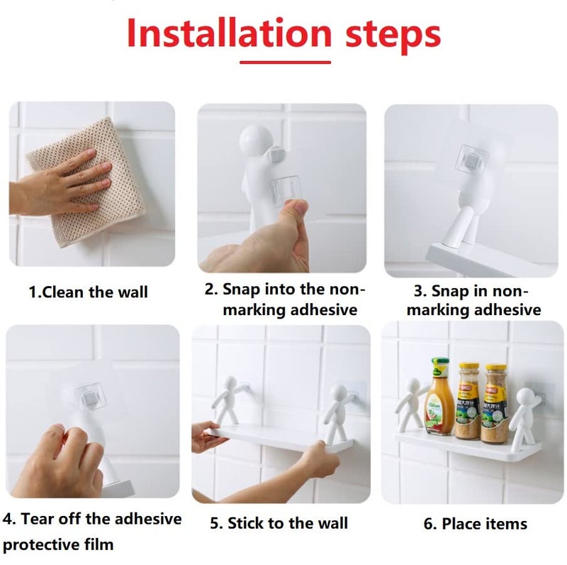 TECHNOVIBES Floating Wall Ledge Shelf White Bathroom Organizer Shelves Adhesive Shelf Make Up Holder Wall Mounted Storage Shelves for Bathroom Bedroom Kitchen Color White Pack of 1 - Image 5