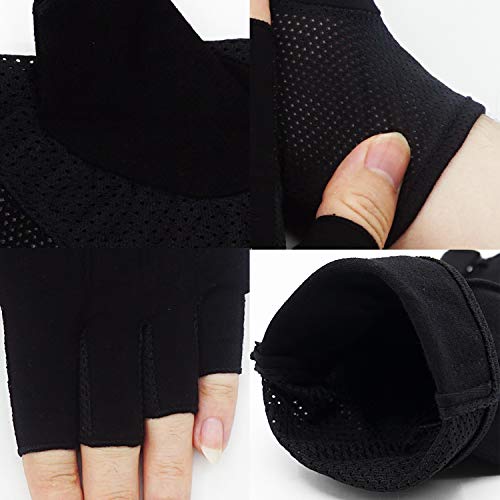 Bienvenu Mens Summer UV Protection Half Finger Outdoor Hiking Driving Cycling Riding Cotton Sunblock Gloves, Black - Image 5