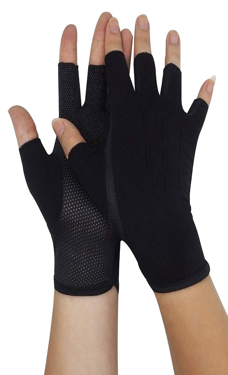 Bienvenu Mens Summer UV Protection Half Finger Outdoor Hiking Driving Cycling Riding Cotton Sunblock Gloves, Black - Image 2