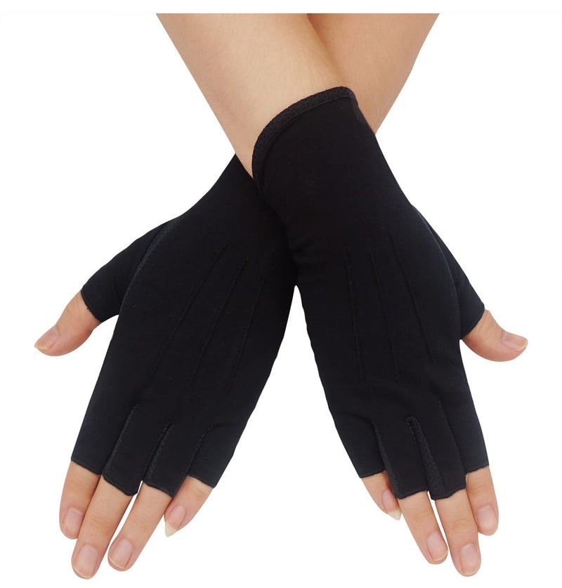 Bienvenu Mens Summer UV Protection Half Finger Outdoor Hiking Driving Cycling Riding Cotton Sunblock Gloves, Black - Image 1