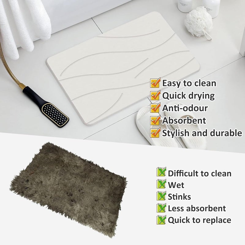 Feilifan Stone Bath Mat Diatomaceous Earth Mat, Fast-Drying Diatomite Shower Mat, Water Super Absorbent Stone Mats for Bathroom Kitchen, Easy to Clean (Ripple White, 23.5" × 15") - Image 5