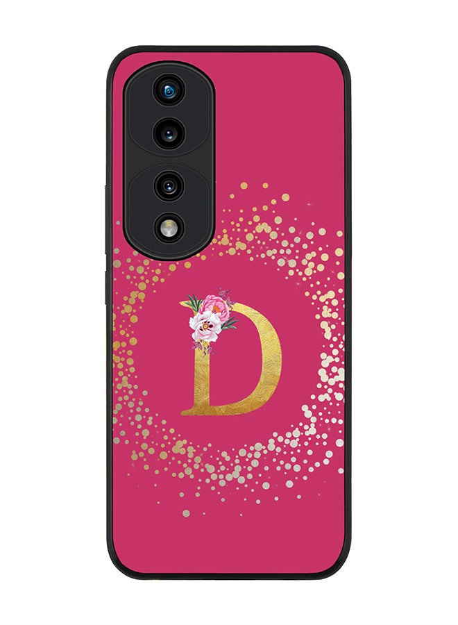 Stylizedd Rugged Black edge case for Honor 70 Pro, Slim fit Rubber Edges Thin Cover -  Custom Monogram Initial Letter Floral Pattern Alphabet - D  (Dark Pink Rose ) - Image 1